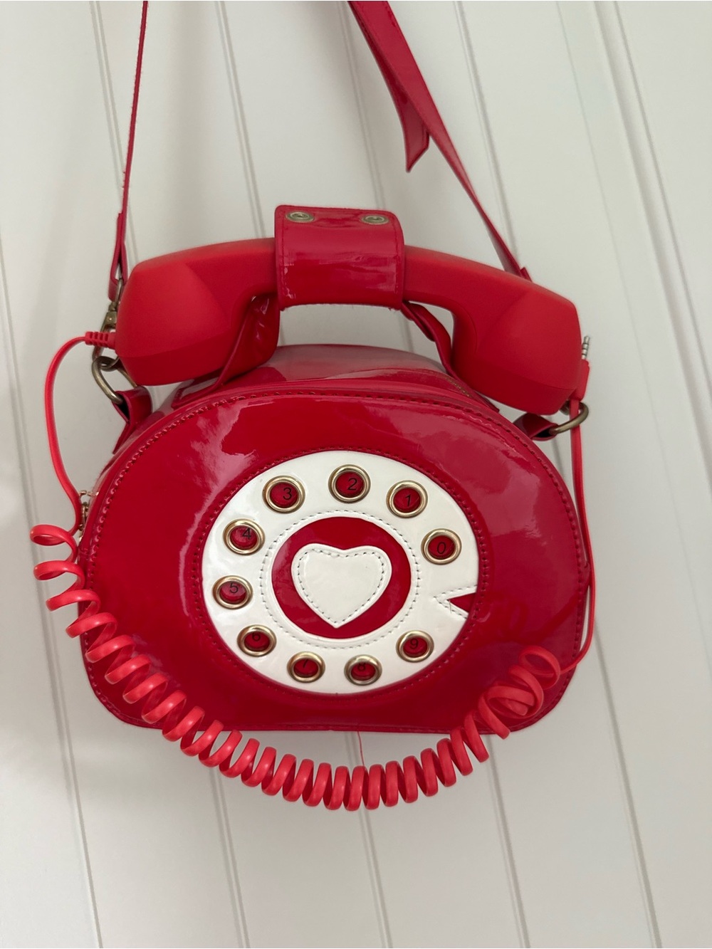 Red Retro Telephone Crossbody Bag with Heart Accent